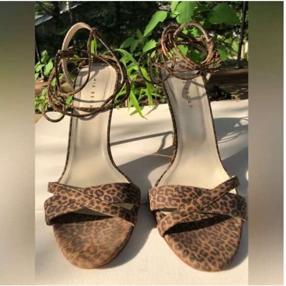 Mia Becar Animal Print Suede High Heel Lace Up Sandals size 39 US 9 - Picture 10 of 13